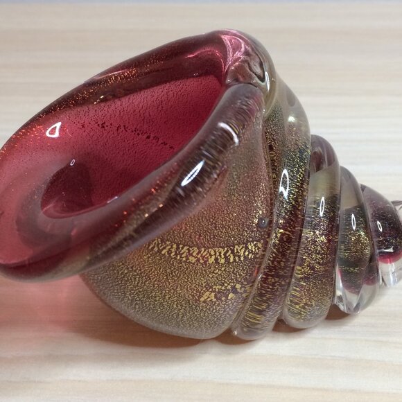 Murano Red Gold Aventurine Flecks Art Glass Conch Shell - Picture 2 of 6